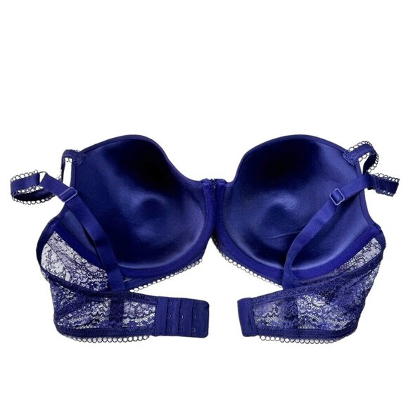 NWOT Lou Paris Satin T-Shirt Bra Sz.E Blue Lace Underwire Sexy Lingerie Feminine - Picture 5 of 10